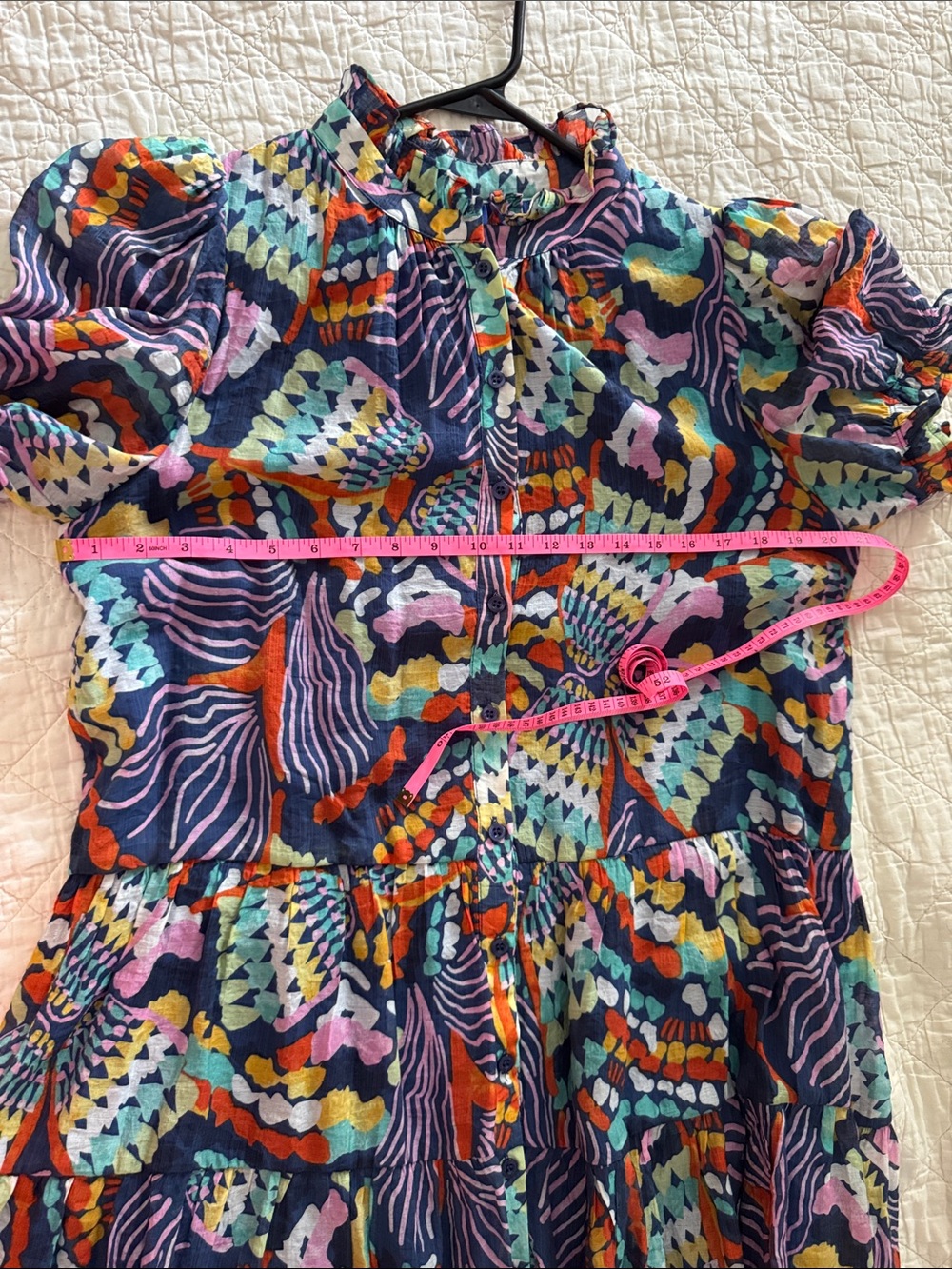 Boutique TCEC Multicolor Abstract Print Button-Front Tiered Mini Dress Size L - Picture 2 of 7